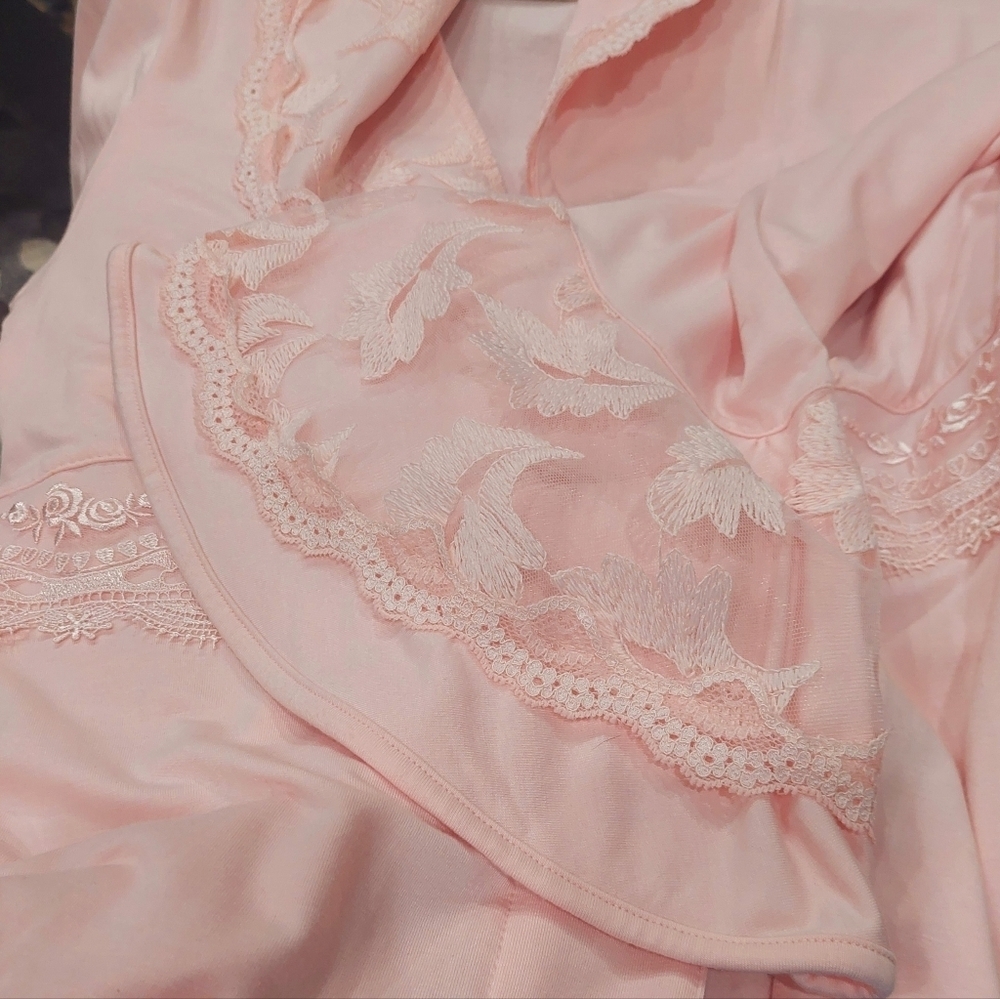 Vintage Tuba Collection Pink Lace Robe Kimono Sleeve Scalloped Trim Size S - Picture 12 of 12